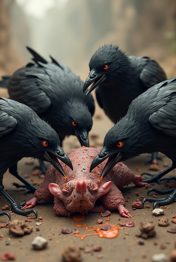 Birds eating rat