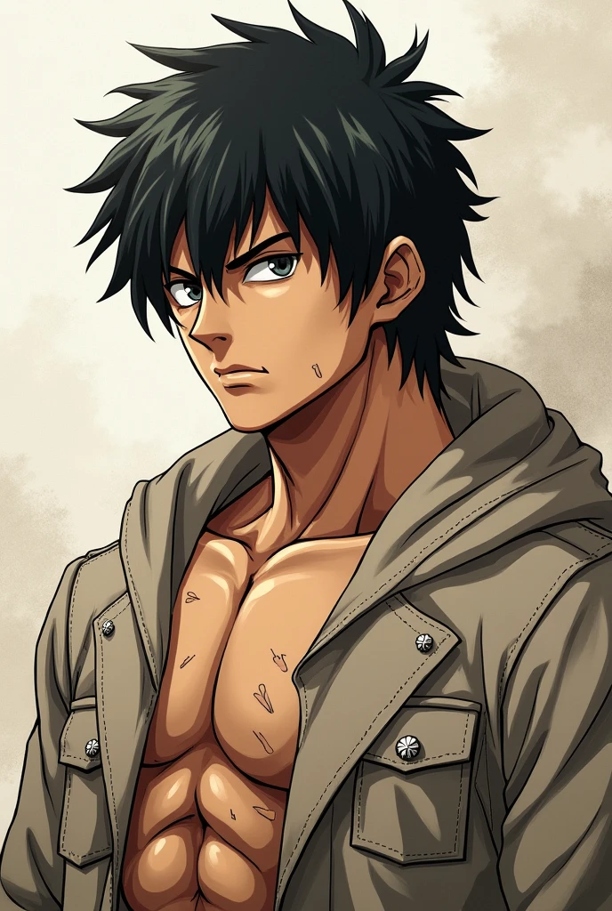 Character with these characteristics:
handsome , medium long black hair , tired eyes , muscular , cold and the type of drawing is the same as that of hajime no ippo

