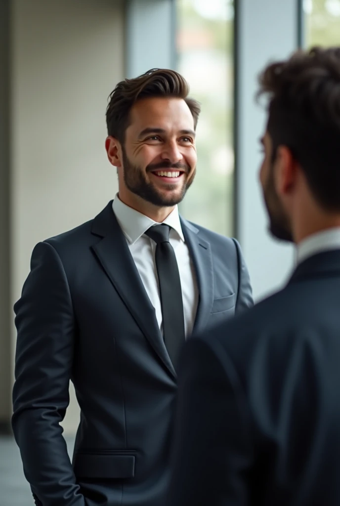 A smart 2 man will look ahead with a smile. The tie suit will be worn on the body. Will look eye to eye face to face