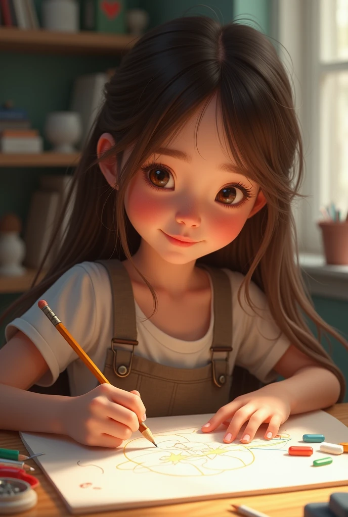 (photorealism:1.2),image of a cute GIRL drawing