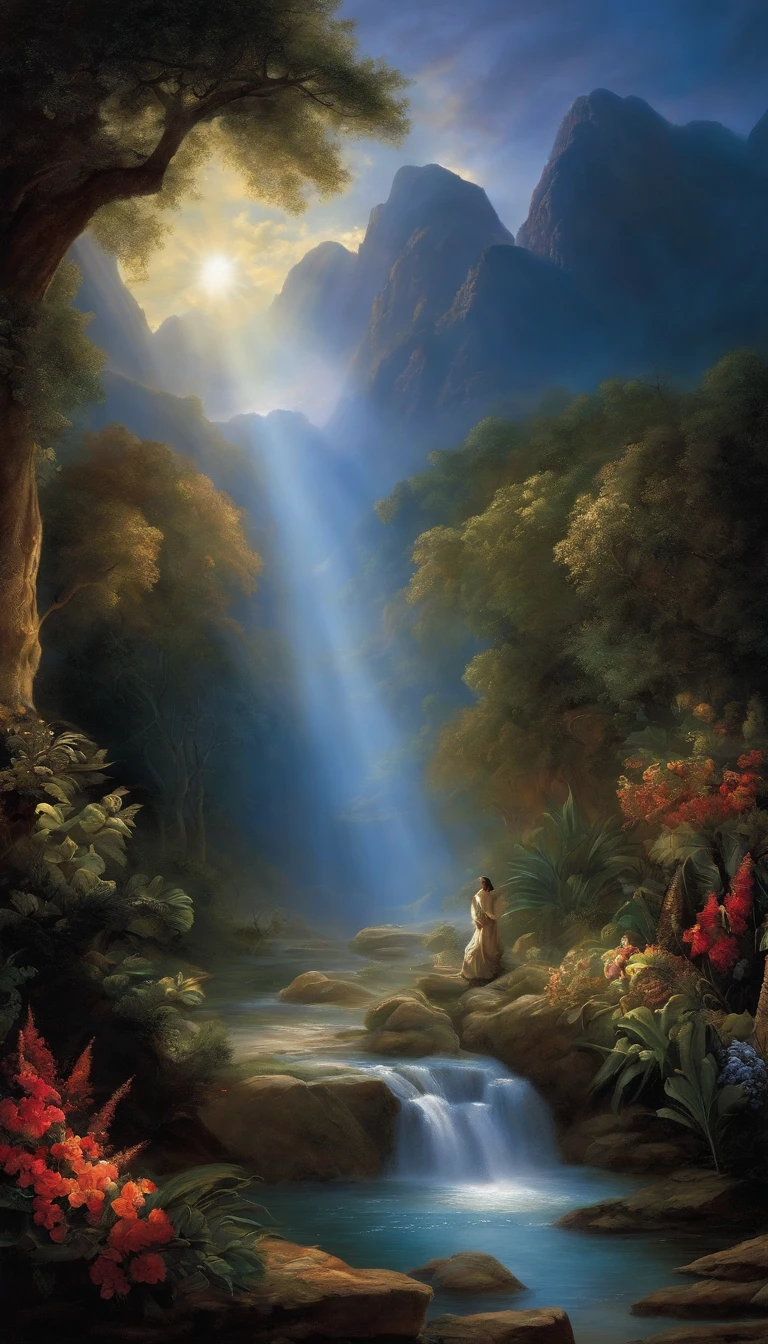 Create image of the creation of the world, in the biblical perspective, contract of light and darkness