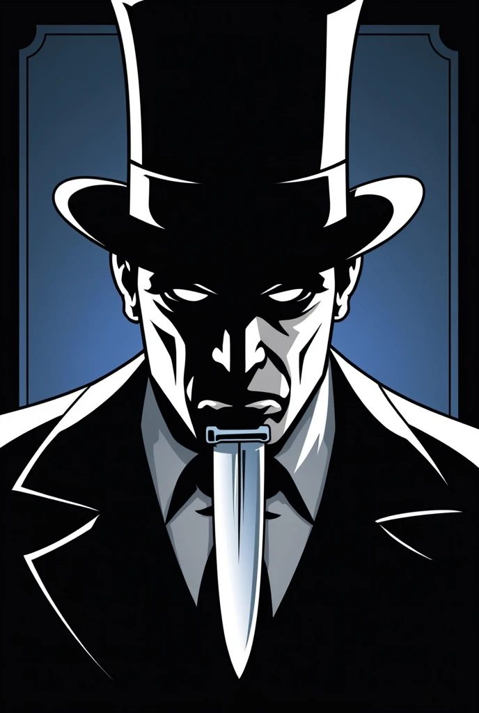 Logo type of a man with a top hat (black white and blue in the background details) just the face/Neck.
Just like that, but knife for a football team logo, jm logo that commands respect