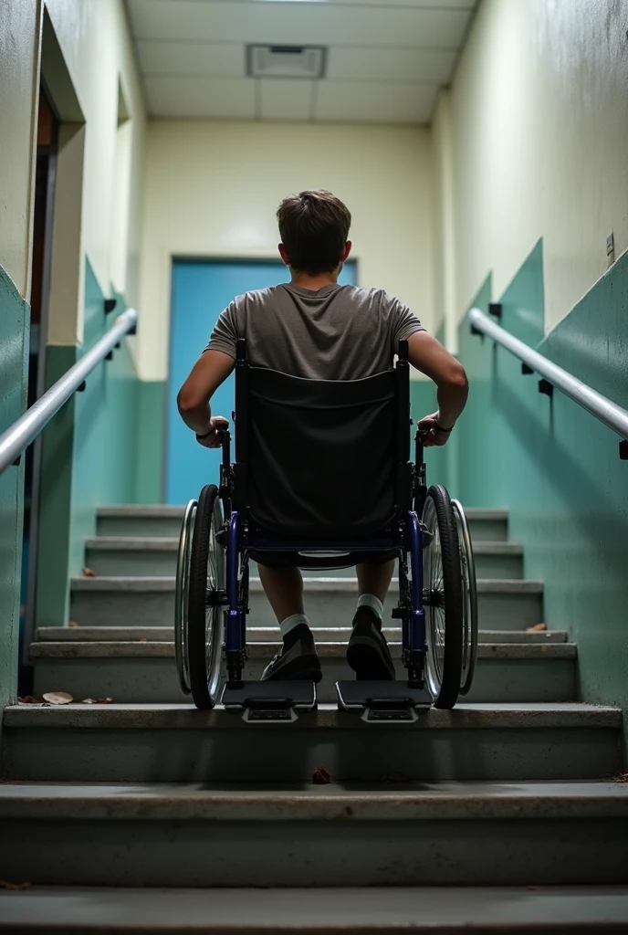 wheelchair user climbing stairs