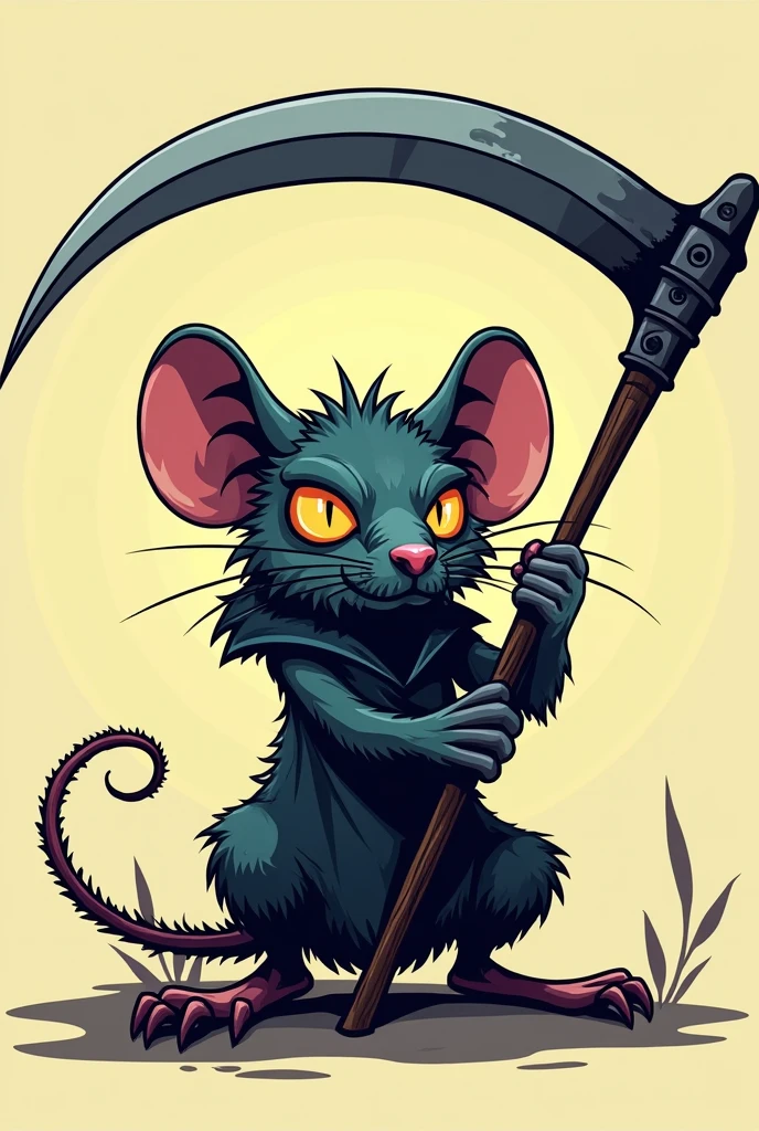 Create a rat with a scythe as if it were death in 2d and brave cartoon