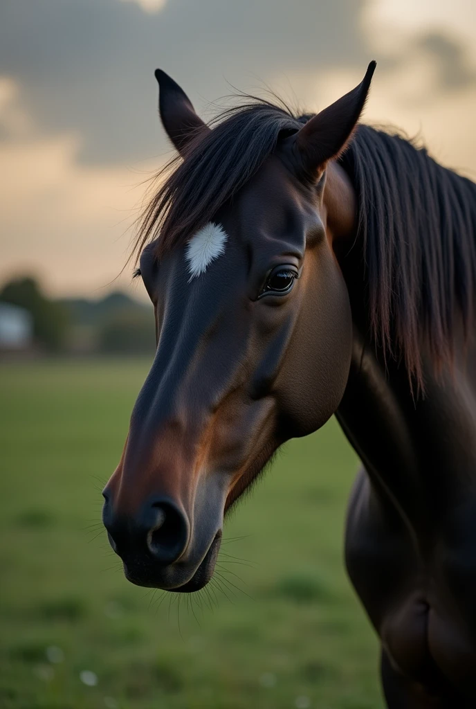 A black horse which have a big penis shown in this photo