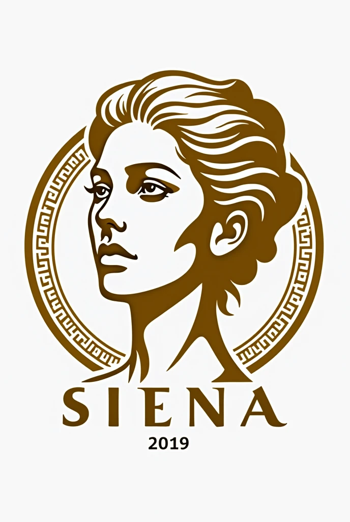 I would like to create a logo for my professional company, that is related to: 1. the city of Siena(It is also his name, add it in the image) 2. Sportswomen 3. a striking face in contour. 4. sportswear 5. A Greco outline with a similarity to Versace and in striking colors between white and gold, Additionally you can add innovative ideas, Ideally, it should be a logo for social networks.