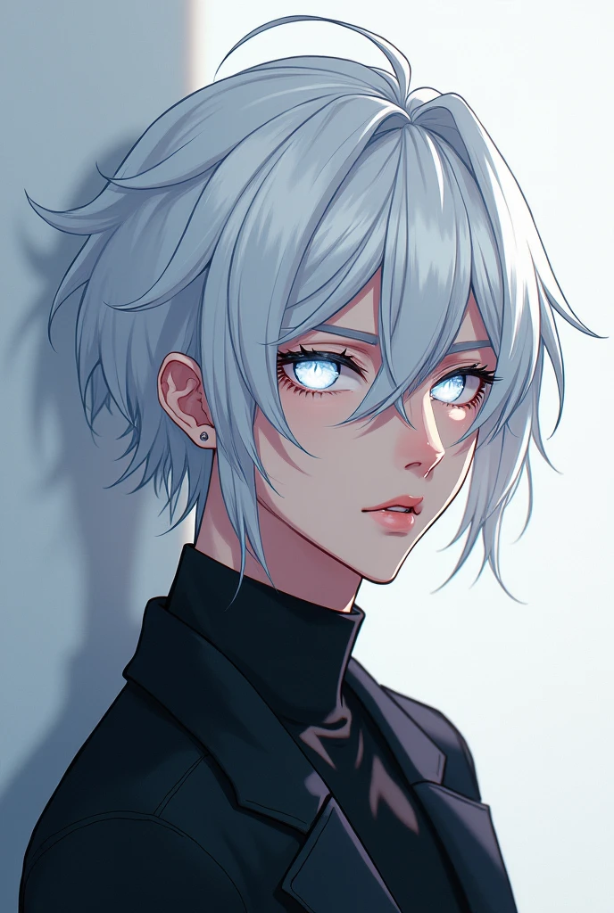 Make a male anime profile picture white hair white eyes 