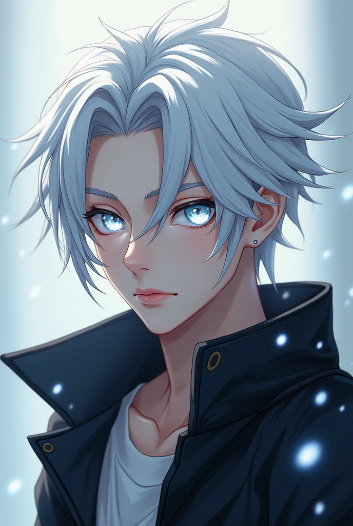 Make a male anime profile picture white hair white eyes