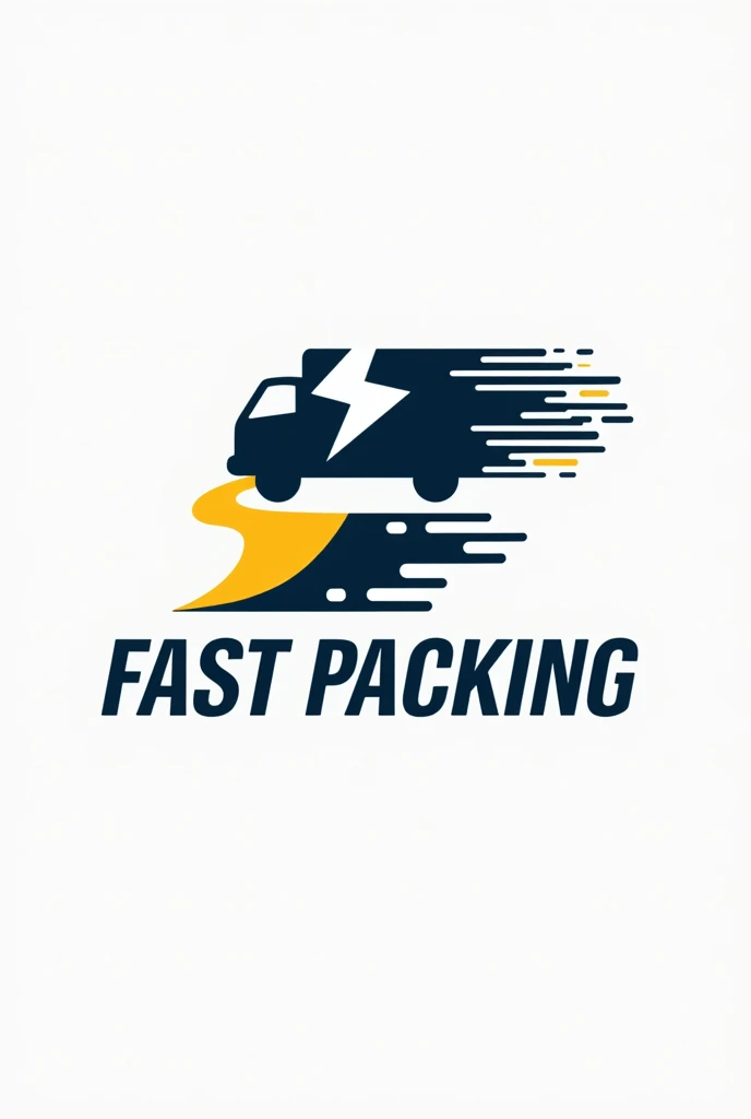 Crie uma logo, for my company called Fast Packing, It is a packaging company for both moving and transporting items or goods., put a lightning bolt in the car as if it were charging
