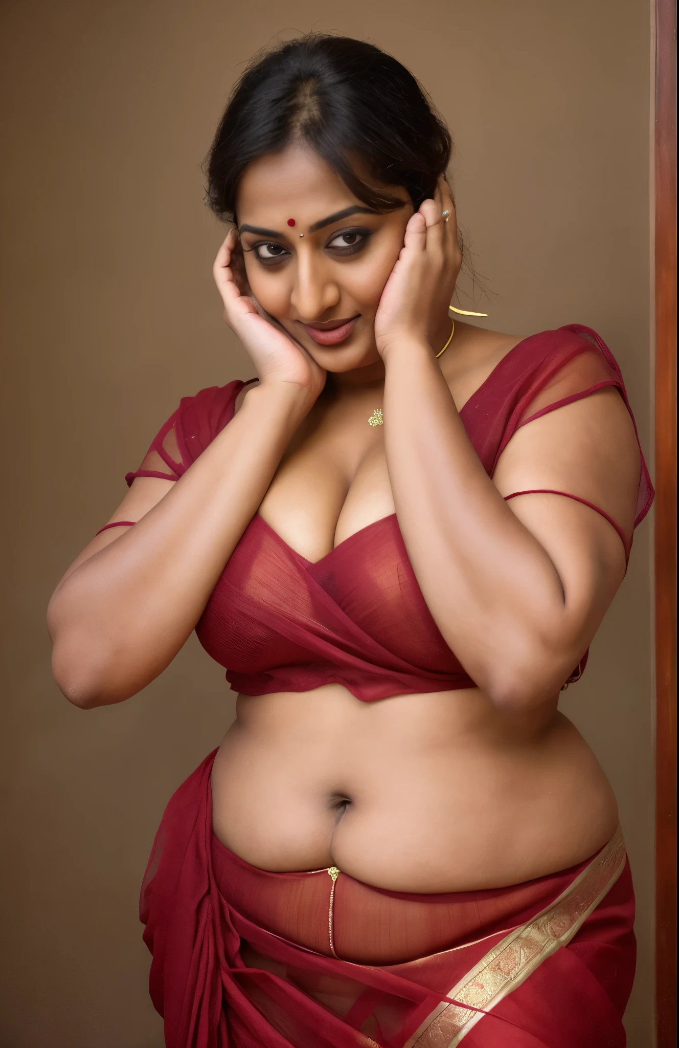 Realistic Representation of Savita bhabhi, sexy Savita aunty, tempting figure, busty aunty, goddess of lust, cougar lady, mommy, mommy figure, bulky figure, big milkers, deep cleavage, juicy fleshy figure, heavy bust, heavy hips, doodhwali, sizzling hot,  Nextdoor aunty bhabhi , unsatisfied housewife, chubby aunty, sweat, oiled body, irresistibly hot, inspired by famous Indian adult comics by amarshrostha, Foto RAW, photorealistic, photography, full body shot, 50 years old Woman, master shot, perfect eyes, goddess like beauty, pierced eyes, perfect thick chubby mallu Desi aunty bhabhi, Wearing a Stanapatta, a chest-band.Saree model, model Photography, Indian saree shoot, Indian traditional wear advertising photography, traditional wear brand shoot, face of Indian actress Sonakshi Sinha, masterpiece, realistic,realism,incredible details,pleasure,photorealism, detailed skin,skin pores, high contrast, photorealistic Artstation 8k HD digital art trend of high definition and detailed realistic skin texture,ultra detail, realistic skin texture, armature, best quality, ultra high definition,(photorealistic:1.4),high resolution,detail,raw photo,sweat, Re sharp, by Lee Jefferies Nikon D850 Film Stock Photo 4 Kodak Portra 400 Camera F1.6 Lens Rich Color Ultra Real Realistic Realistic Textures Dramatic Lighting Unreal Engine Trending at Art Station Cinestill 800,(pele altamente detalhada: 1.2), 8k UHD, DSLR, soft-lighting,alta qualidade, grain of film, Fujifilm XT3,she didn't like to wear blouse or bra, intricate, she is happy to wear only saree, she hates blouse or bra, detailed hairy armpits, hyper realistic skin, skin pores, veins,wet body,premium ethnic jewellery,hyper realistic sweaty body,sweat,veins,detailed hairy stubble armpits, hyper realistic hairy armpits,low waist saree,deep juicy navel, insane details,stretchmarks,moles on breast, freckles 0.1,sensual desire,erotic fantasy,busy housewife,very busy in house chores,kaamwali aunty,alluring figure,thick arms thighs