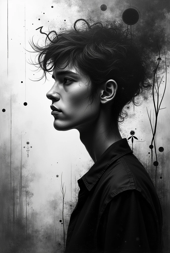 I need a painting, that reflects who I am: ambitious, responsible and intelligent and very clever something surreal in black and white

