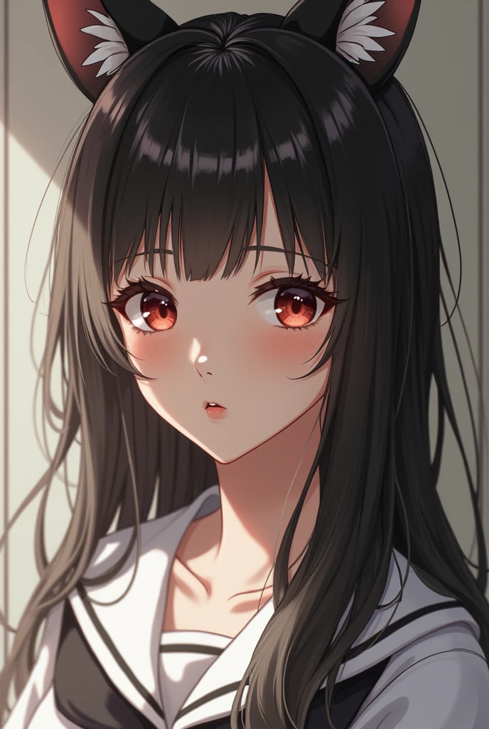 , Highest quality, Photos in RAW format, Realistic Face, Incredibly beautiful, cute, Silky, Smooth and shiny hair, Depth of the written border, High resolution, Very detailed, Very detailed目と顔, Excellent student, Realistic student, Sharp focus, Cinema Lighting, small, (small breasts:1.2), (slim, , kind), Small waist, (slim waist:1.2), Delicate and sexy collarbone, (Sailor suit:1.2), (Lifting Sailor suit to show off a small cute bra:1.5)))、Animal ears