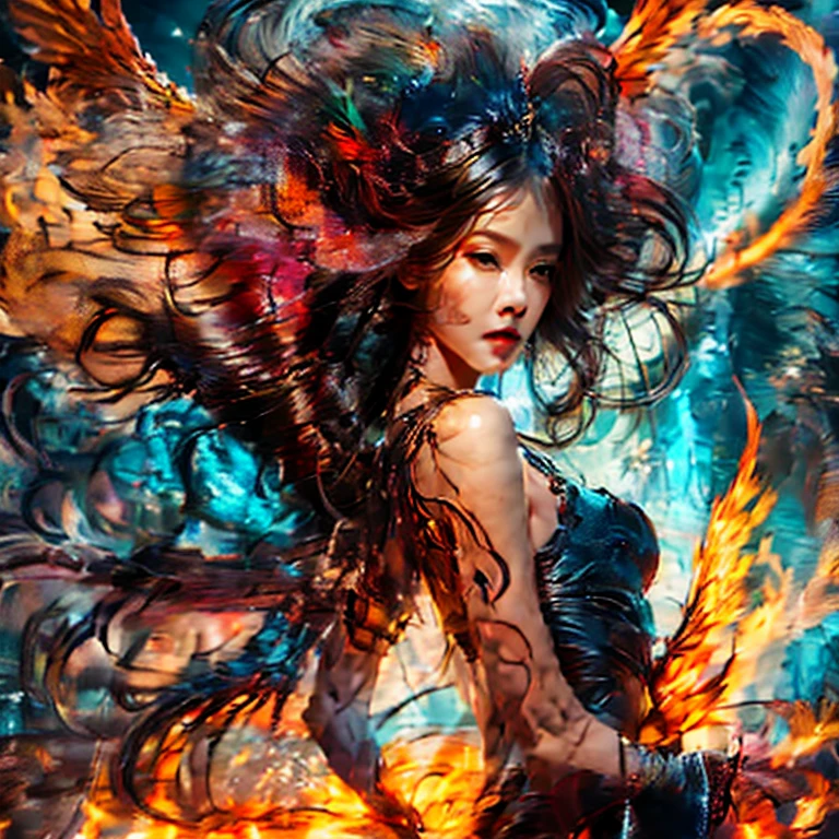 (masterpiece, 8k, UHD, photorealistic: 1.3), Female Angel of Death, woman with dark bat-like wings,, female demon beautiful woman about 3,(Shiny ebony wings: 1.4), imposing, holding a (elegant scythe: 1.2) in his grip, cold steel, reflected flames, standing on, (mound of skulls: 1.3), empty eye sockets, whispers of past souls, burning background, raging hell, dancing flames, silhouetted the figure, billowing smoke, crimson tone, intimidating presence, sinister atmosphere, dynamic angle, side view, deep shadows, intricate details on wings and neck tattoos,chest , arms,hips, English and legs , She only wore a small cloth that partially covered her pubis, revealing her abundant and long pubic hair., sus chests perfectos turgentes duros talla 160 son muy bigs con forma de barco turgentes hacia arriba, take a photo from bottom to top buena iluminación natural, Fire comes out from within through the tattoos, Full body female demon totally naked without any clothes showing the nature of her entire body her skin reflects the red and yellow of the fire inside her, sus chests y pezones parecen arder, her vy open her slit excitingly open her beautiful pubic hair - long curly reddish like her hair, Her fleshy vaginal lips peek out and her legs and her fiery red clitoris, visible perfect focused, big , beautiful perfect like your perfect goddess face, Your green eyes dazzle you with a depth that reflects the universe within them. Perfect naked, alas bigs extendidas,blue colors various shades, shiny like metallic,Their feathers like sharp swords and daggers ready to create more death and destruction. It isntorno lleno de calaveras y esqueletos amontonados el paisaje desolado quemado humeante, the hellfire background, she walks. Facing the camera walking towards me, take a photo from bottom to top. It is