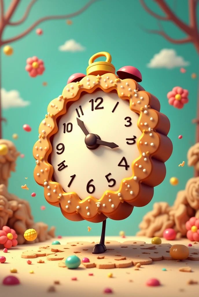 Logo of time being a cookie, retro style, animated cartoon