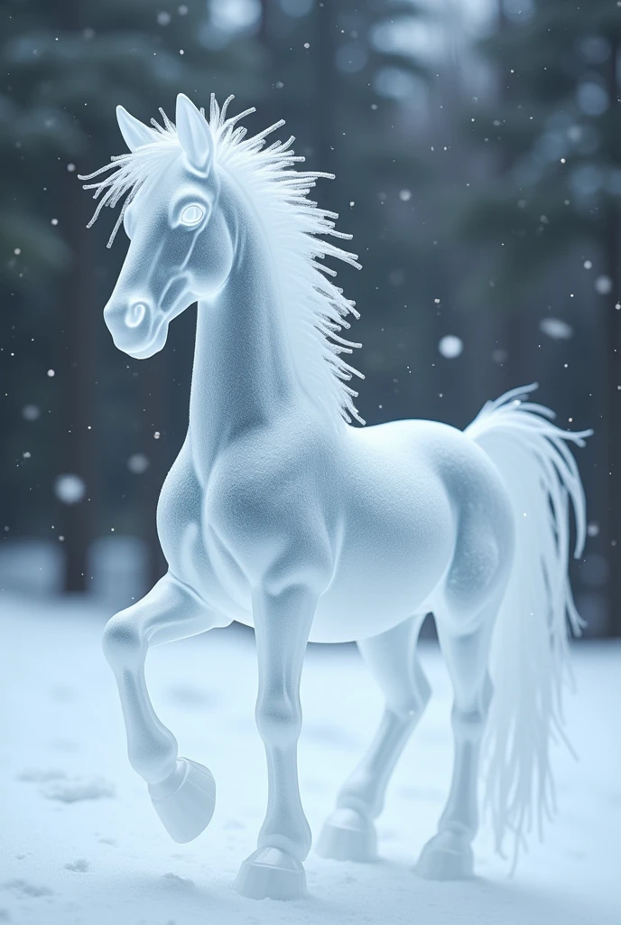 Indian A woman made a transparent horse with snow