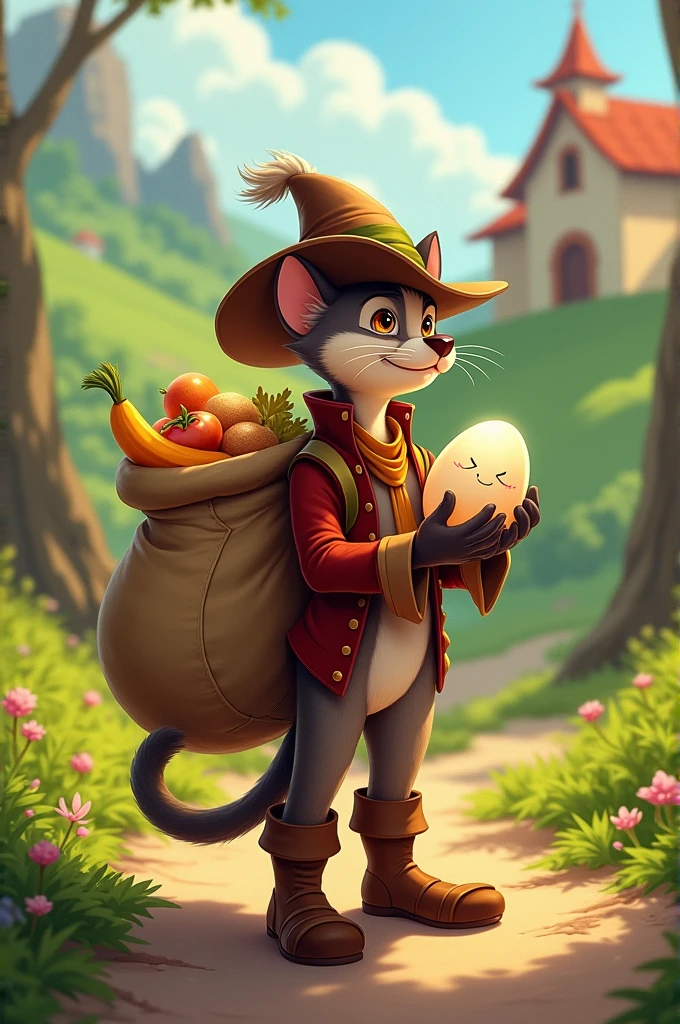 Puss in Boots egg carrying bag of food