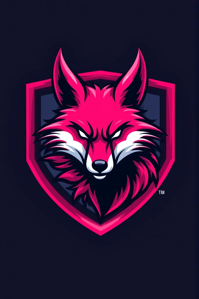 Sports logo of a room in competitive games, the color of the room is pink, and must show the mascot which is a pink fox, a little aggressive, showing the competitiveness and determination of sports games