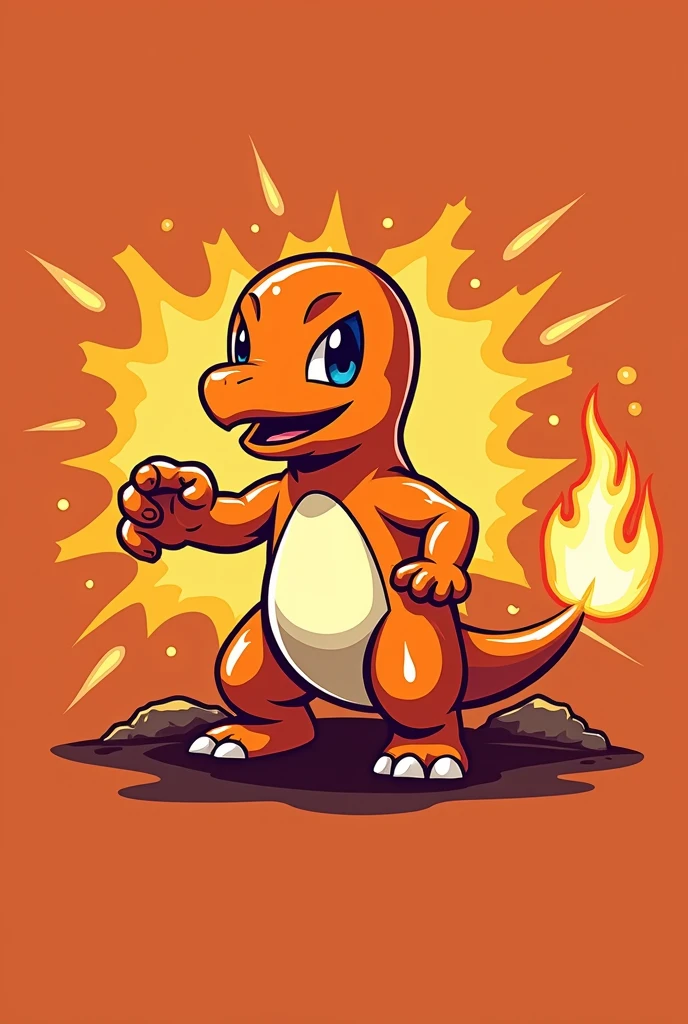 Make a logo for a spicy snack brand with a mascot that will be a very explosive Charmander, the brand name will be Evelly pepper