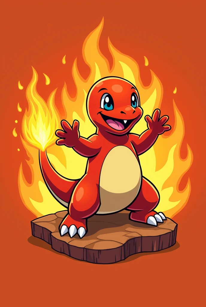 Make a logo for a spicy snack brand with a mascot that will be a very explosive Charmander, the brand name will be Evelly pepper