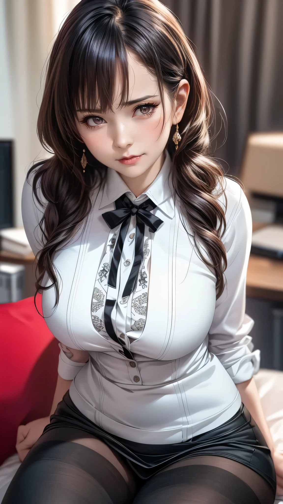 (middle-aged woman:1.2),office lady fashion,black pantyhose,(spread legs:1.2),(Thin type:1.8),(big breasts),(random hairstyle),(Highest image quality,(8k),ultra-realistic,best quality, high quality, high definition, high quality texture,high detail,beautiful detailed,fine detailed,extremely detailed cg,detailed texture,a realistic representation of the face,masterpiece,Sense of presence)