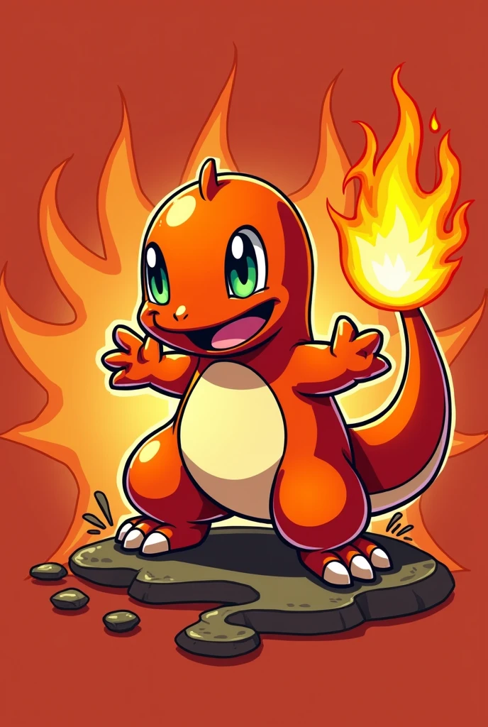 Make a logo for a spicy snack brand with a mascot that will be a very explosive Charmander, the brand name will be Evelly pepper
