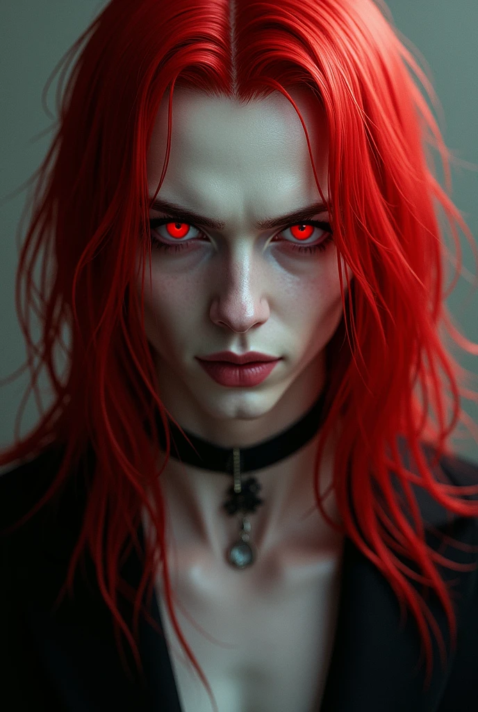 muka, naughty man, long red hair, Eyes red, pale