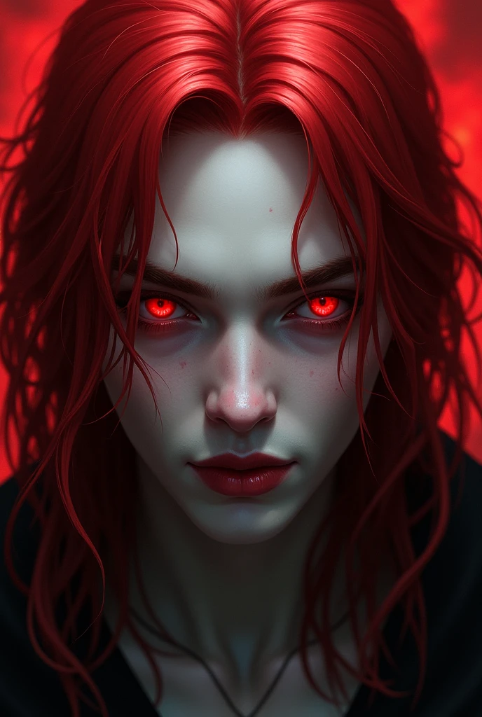 muka, naughty man, long red hair, Eyes red, pale