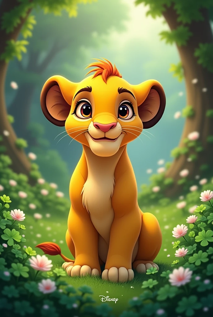 lion simba at a clover garden