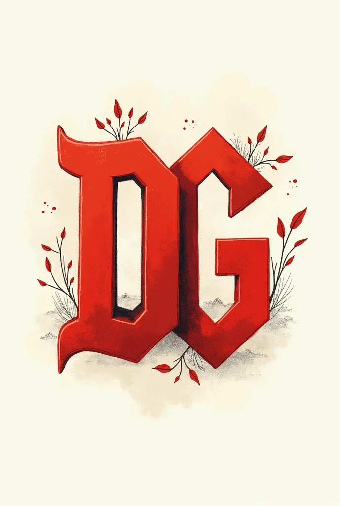 Make a logo with the letters D and G in red and a hand-drawn background