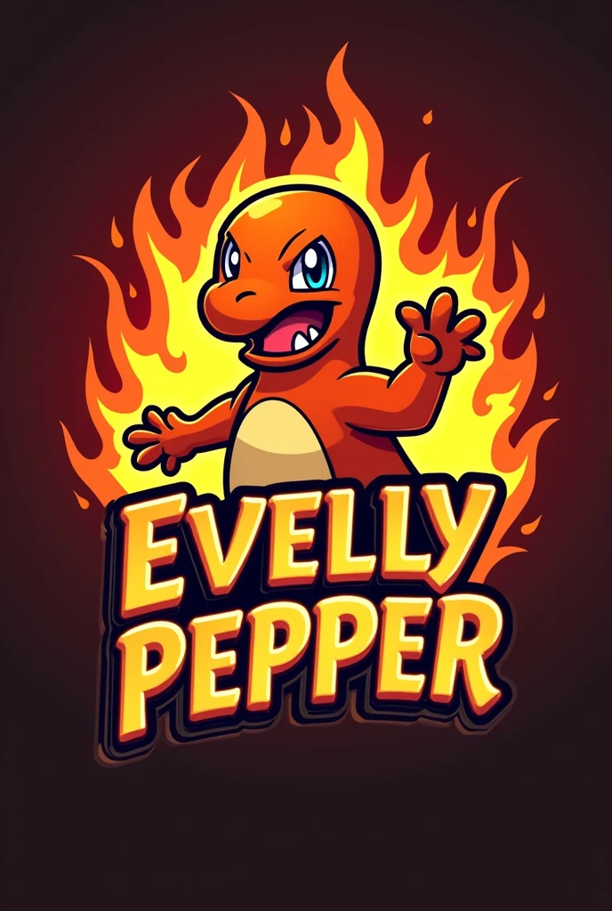 Make a logo for a spicy snack brand with a mascot that will be a very explosive Charmander. The brand name will be Evelly Pepper. Put that in the logo.