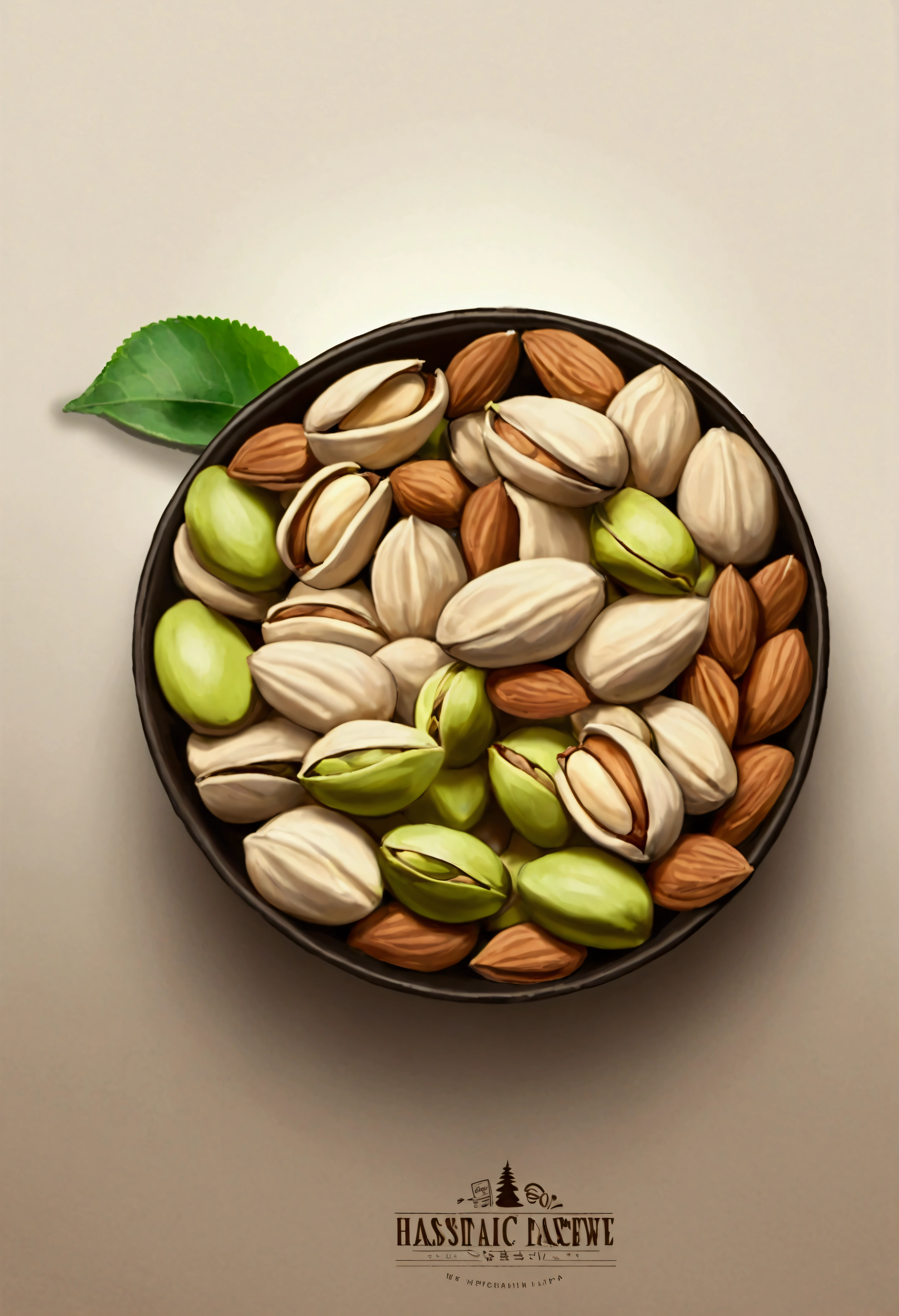 create nuts logo (me, pistachio, almond, pecana, hazelnut, cashew) in sophisticated black and white