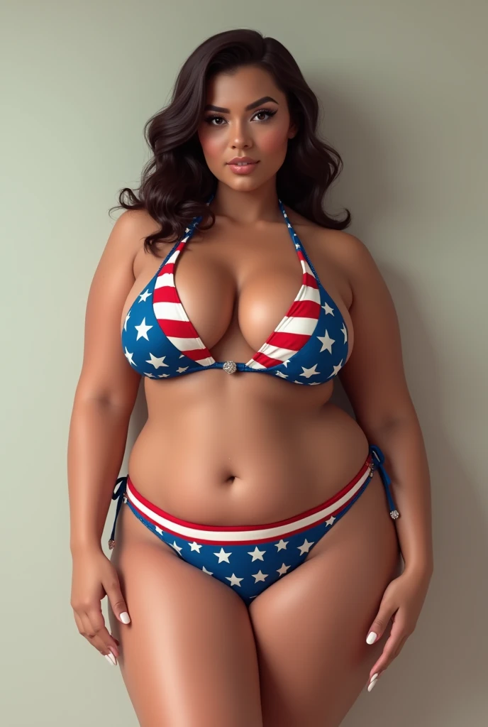 Busty DD boobs red stars and stripes bikini thin waist