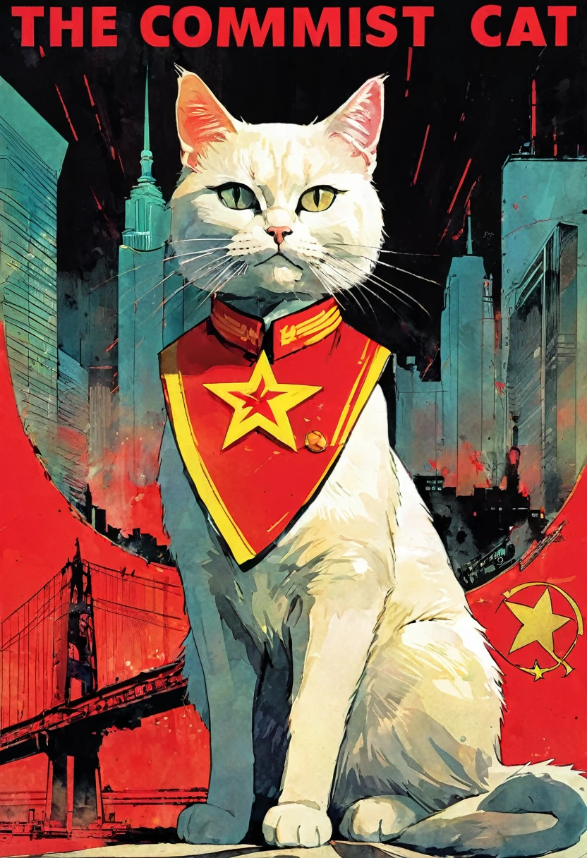 the communist cat, art inspired by Bill Sienkiewicz and David McKean