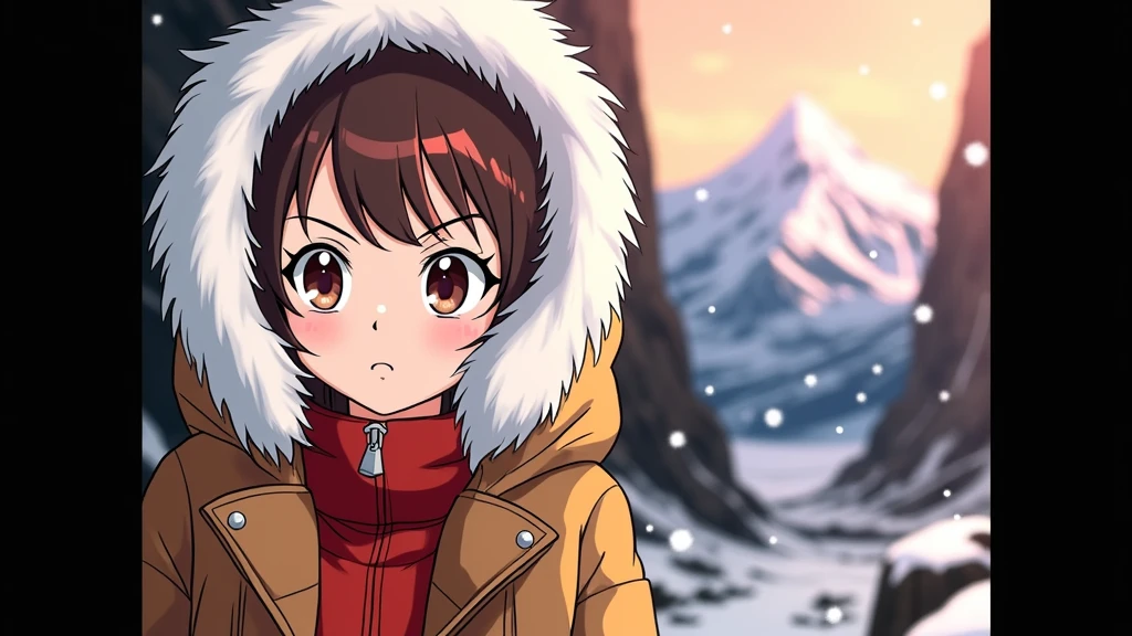 Pan (dragonball gt), fur-trimmed parka, hood up, snow, winter, mountains,