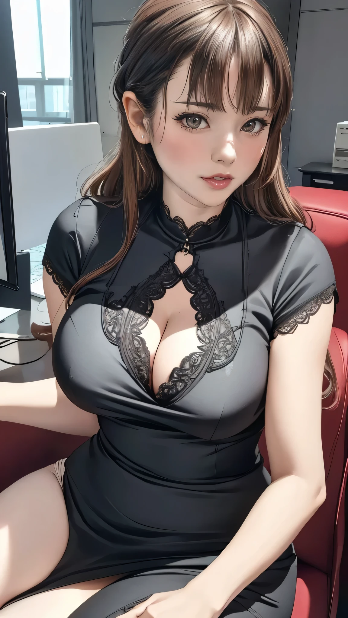(middle-aged woman:1.2),office lady fashion,black pantyhose,(spread legs:1.2),(Thin type:1.8),(big breasts),(random hairstyle),(Highest image quality,(8k),ultra-realistic,best quality, high quality, high definition, high quality texture,high detail,beautiful detailed,fine detailed,extremely detailed cg,detailed texture,a realistic representation of the face,masterpiece,Sense of presence)
