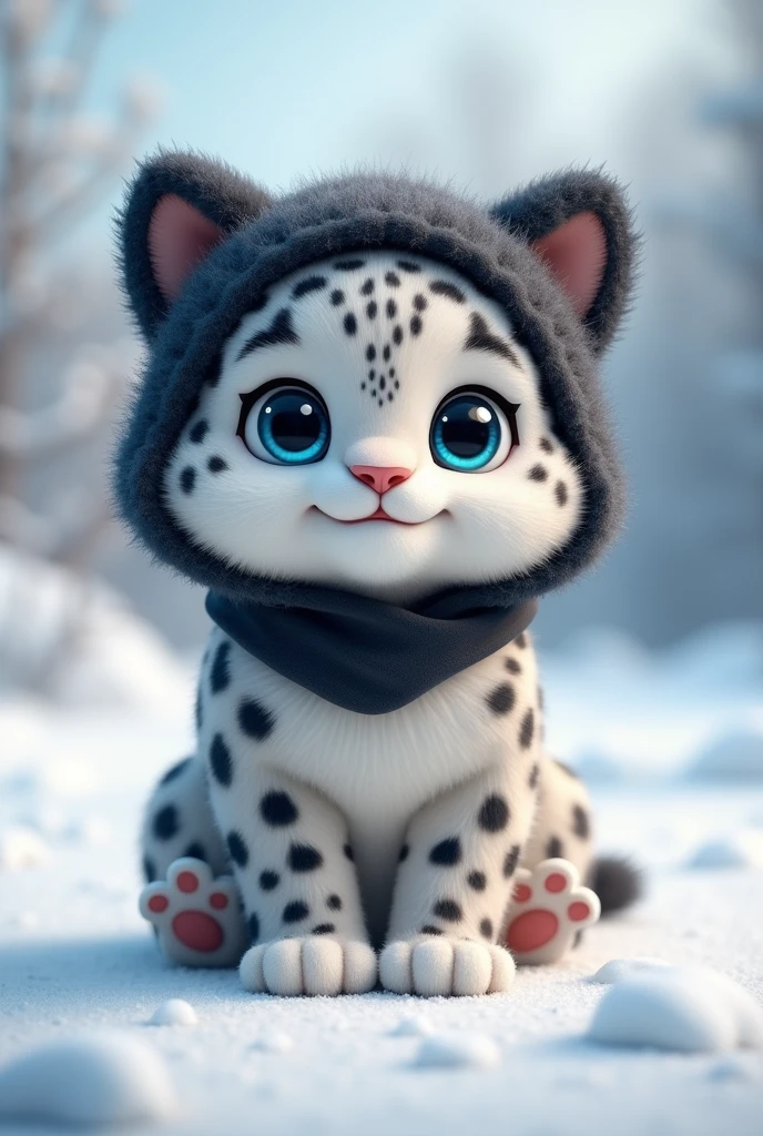 Um Furry kemono, snow Leopard, hairy guy with black cat cap, big blue eyes, it `s cute.