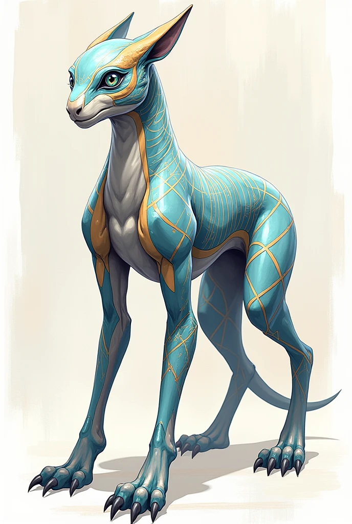 A sleek quadrupedal creature with cool design pattern and stripes.