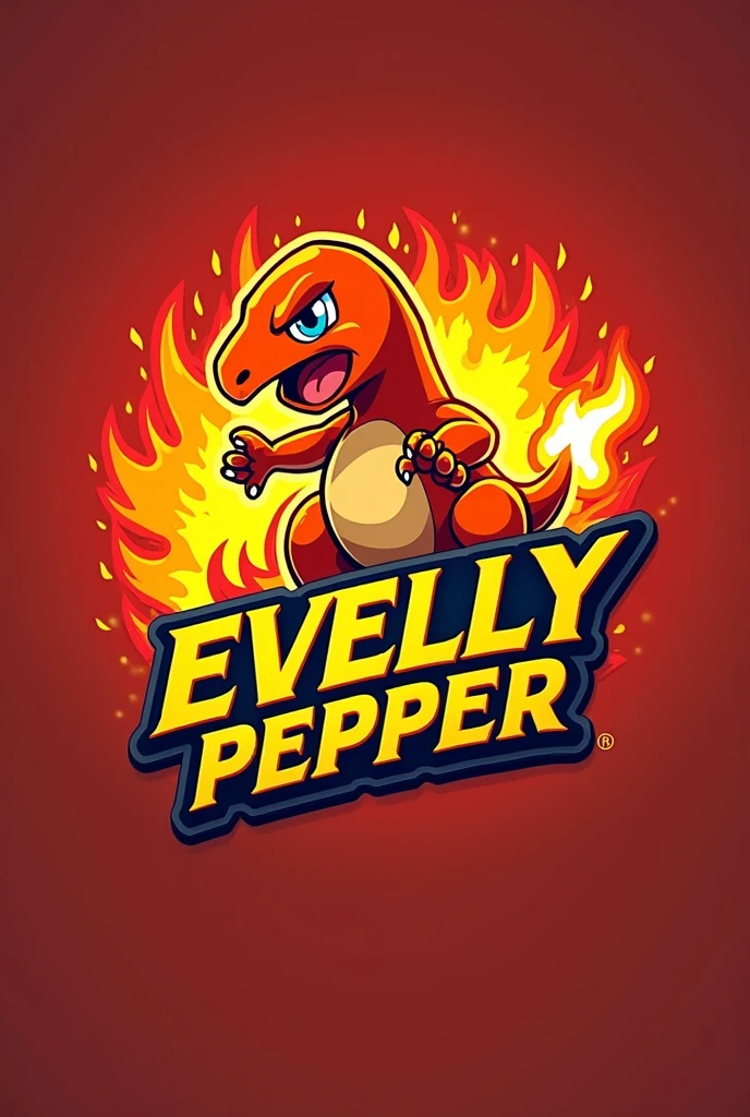 Make a logo for a spicy snack brand with a mascot that will be a very explosive Charmander. The brand name will be Evelly Pepper. Put that in the logo.
