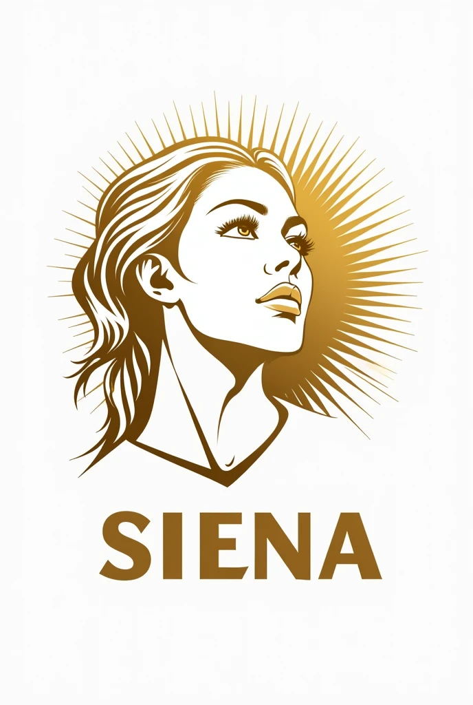 I would like to create a logo for my professional company, that is related to: 1. the city of Siena(It is also his name, add it in the image) 2. Sportswomen 3. A striking face of a woman in outline looking towards the forehead. 4. sportswear. 5. A Greco outline with similarity to Versace 6. in bright colours between white and gold, 7. Additionally you can add innovative ideas in relation to the market, Ideally, it should be a logo for social networks and eye-catching..