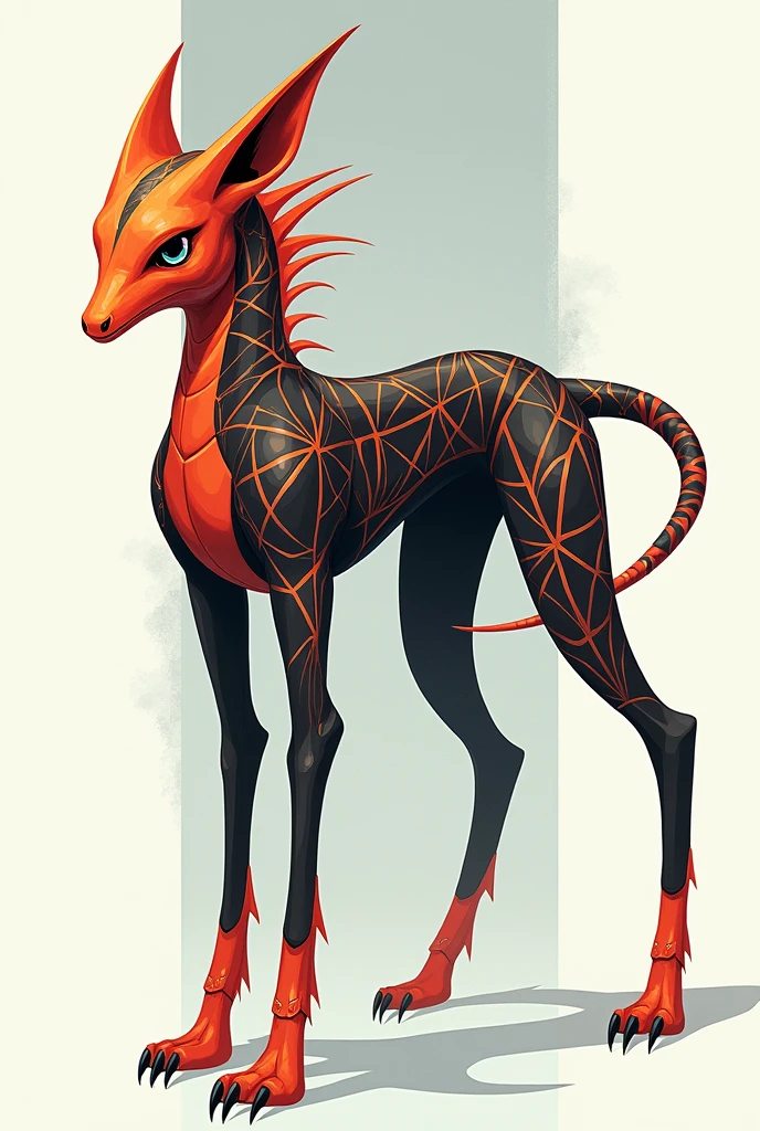 A sleek quadrupedal creature with cool design pattern and stripes.