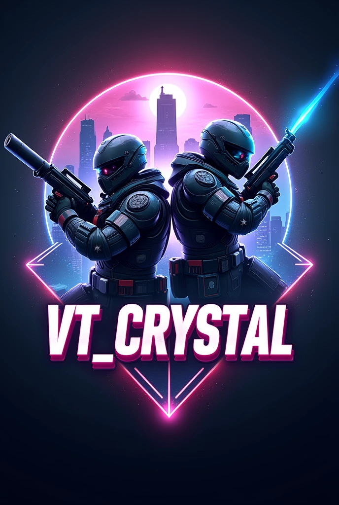 Create a free fire game logo with the name VT_Crystal and characters and game theme
