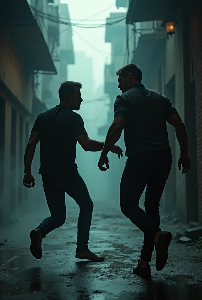 The boyfriend runs to beat up the man who beat his wife