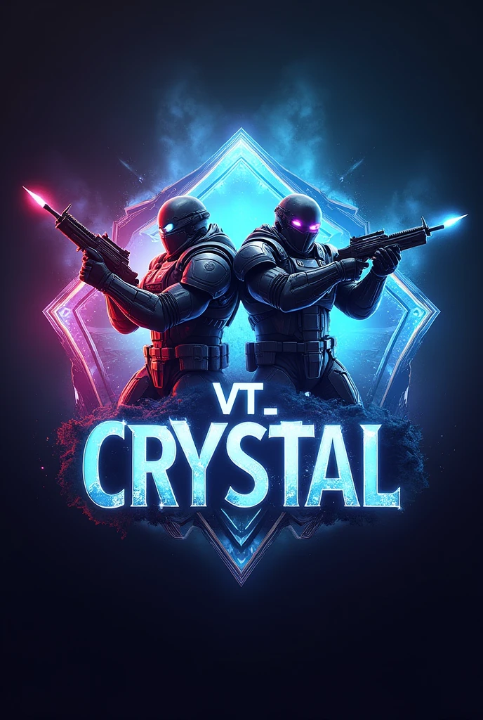 Create a free fire game logo with the name VT_Crystal and characters and game theme