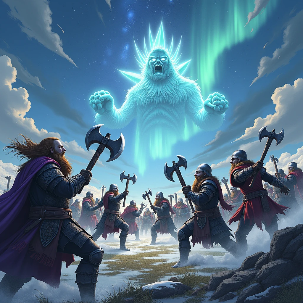 Viking battle, and the gods will follow it from heaven in anime style