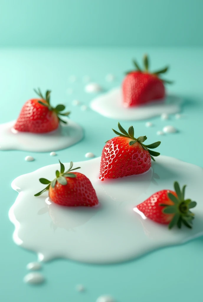 Turquoise background strawberries in milk