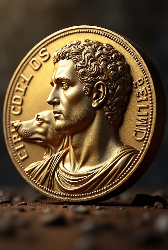 I created a prompt, of a coin of Julius Caesar with a dog on the coin, and on the edge of the coin the writing animalâdia