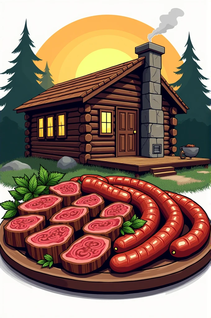 Churrasco sale logo using a cabin as a background