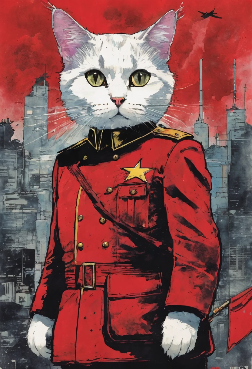 the communist cat, art inspired by Bill Sienkiewicz and David McKean