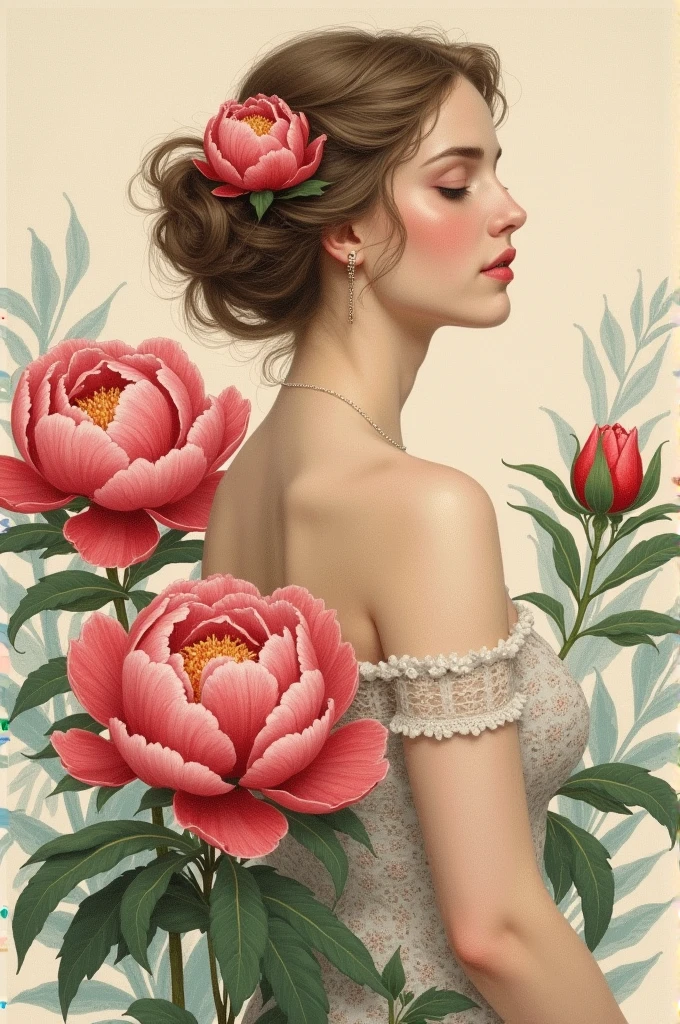 Illustration of peonies with Venus