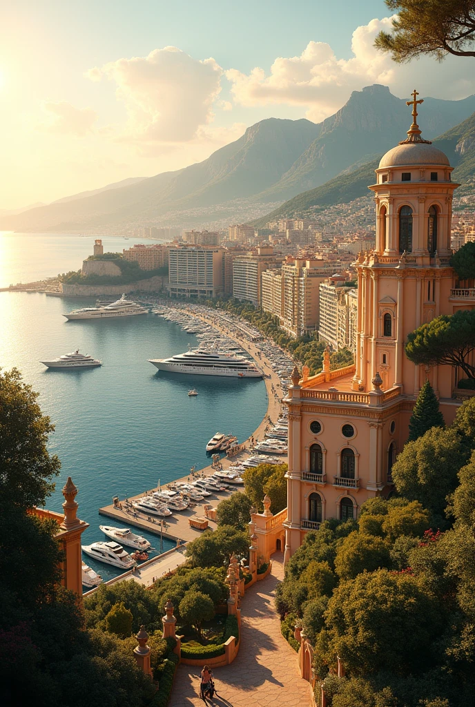 • Buildings and cityscapes: “grand hotels,” “luxurious buildings,” “ornate architecture.• Resort feel: “harbor with yachts,” “golden sunlight,” “Mediterranean Sea.&quot; • Elegant atmosphere: “luxury,” “champagne,” “small ornate window,” “exclusive destination

“A stunning view of Monaco from a different angle, showing the majestic architecture of the city’s grand hotels and casinos along the coastline. The harbor is filled with yachts, and the sun sets behind the hills, casting a warm glow across the Mediterranean Sea.”